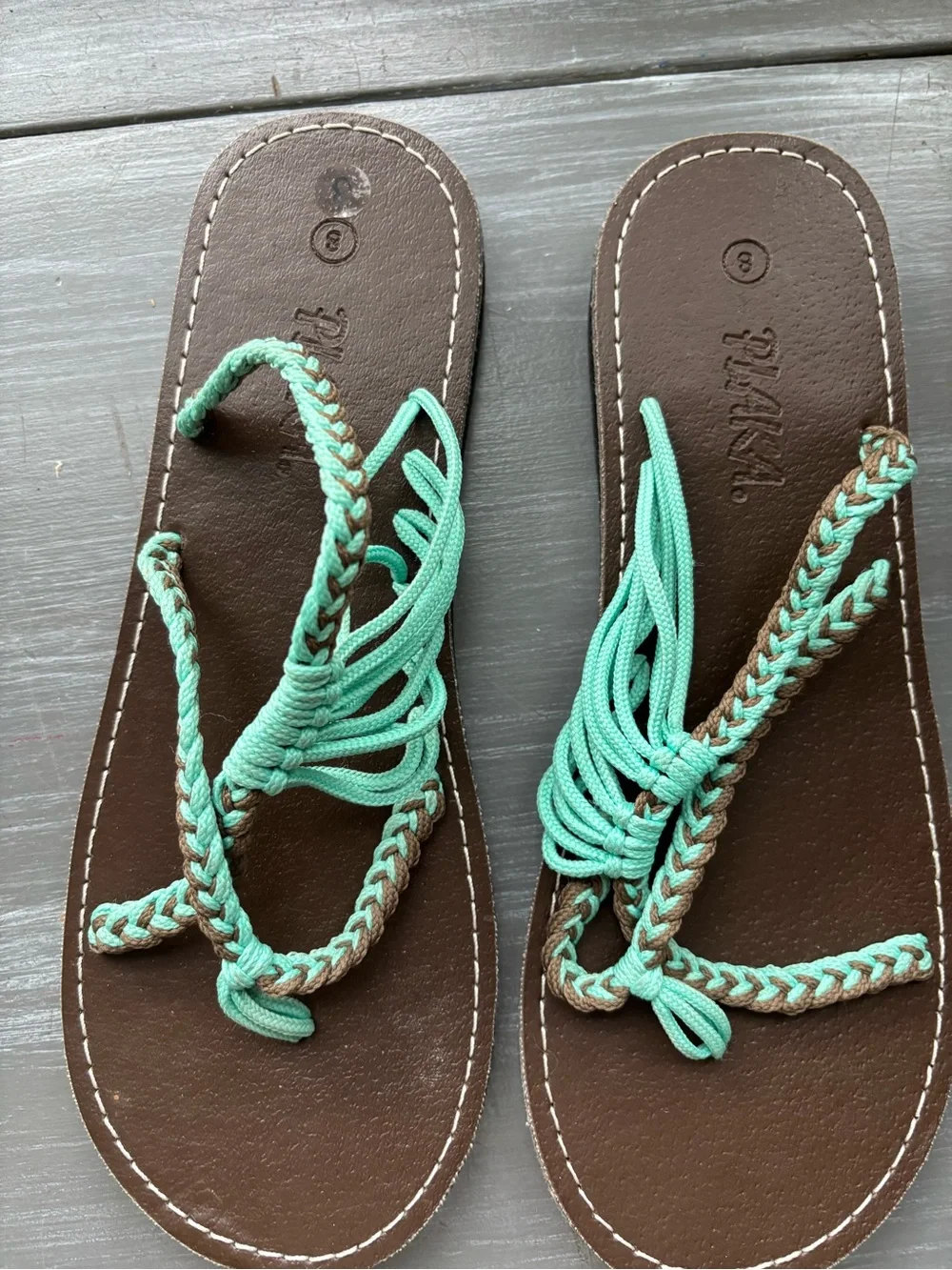 Braided Mint Strap Brown Footbed Sandals - Women's Casual Slip-On